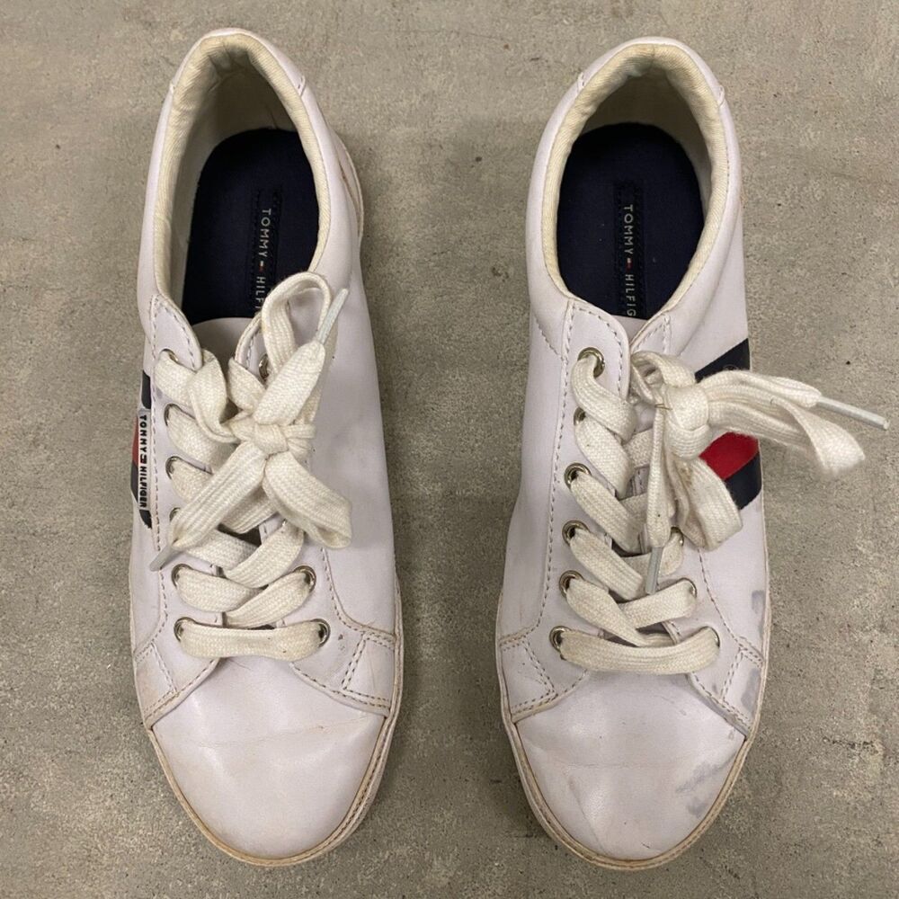 Tommy Hilfiger Sneakers Women White Red Blue Stripe Twlightz Casual Shoes Sz 8.5